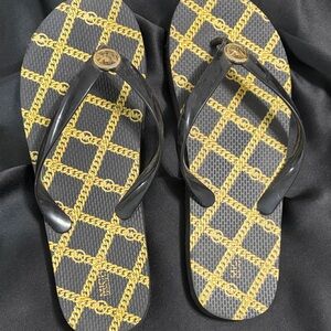 Michael Kors Black and Gold Chain Flip Flops
